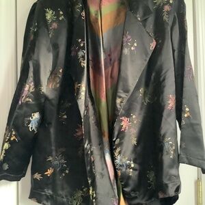 Black silk/satin floral embroidered jacket plus size